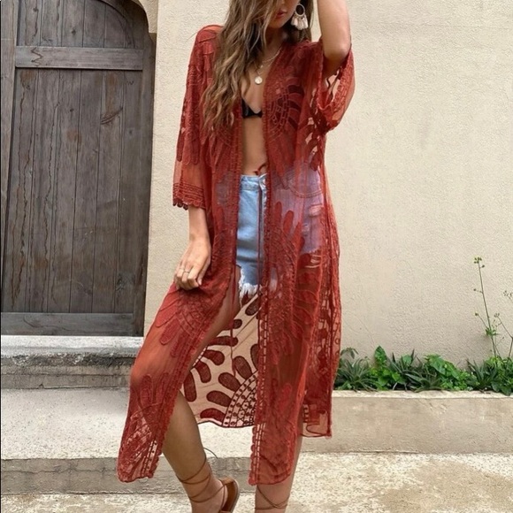 🆕LAST ONE!🛍 Sunset Sienna Bohemian Lace Detailed Kimono - Picture 2 of 4